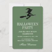 Witch On Broomstick, Halloween Party Kaart (Voorkant)