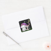 Witch on Moon Cat and Mouse Halloween Vierkante Sticker (Envelop)