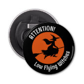 Witch op Broom Button Flesopener (Voorkant)