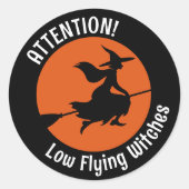 Witch op Broom Ronde Sticker (Voorkant)