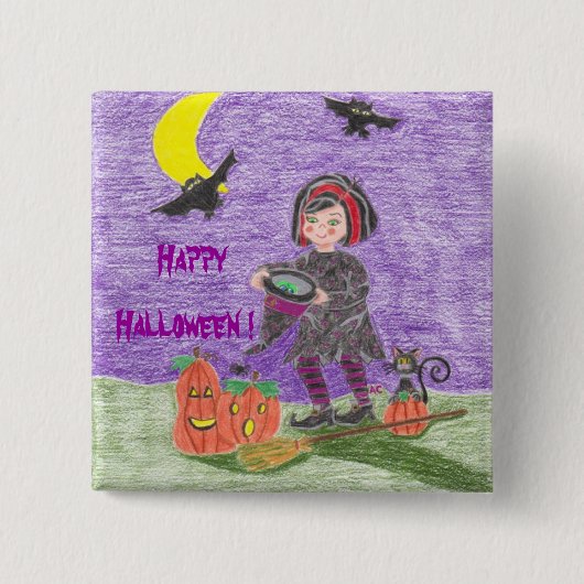 Witch Paarse Halloween Button (Voorkant)