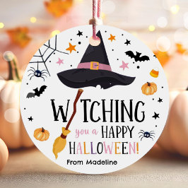 Witch Pet Broom Happy Halloween Spiderweb Spooky Bedankjes Labels