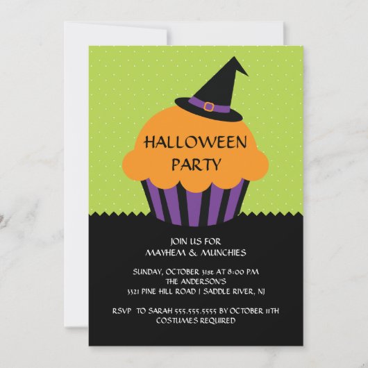 Witch Pet Cupcake Halloween Party Invitation Kaart (Voorkant)