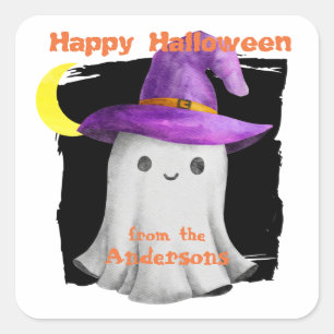 Witch Pet Happy Ghost Kinder Halloween Vierkante Sticker