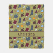 Witch Pet Potion Cat Pumpkin Sage Green Fleece Deken (Voorkant)