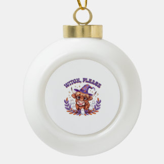 Witch Please Highland Cow Halloween Keramische Bal Ornament