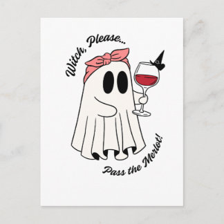 Witch Please Pass the Merlot Funny Halloween Wine Uitnodiging Briefkaart