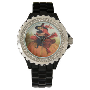 Witch Pompoen Zwart Kat  Halloween Horloge