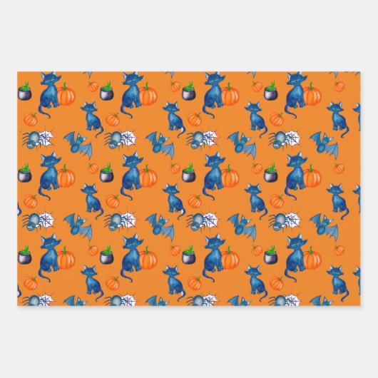 Witch Pumpkin Black Cat Design Perfect Halloween Inpakpapier Vel (Voorkant 3)