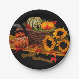 Witch Pumpkin en Sunflower Halloween Papieren Bordje