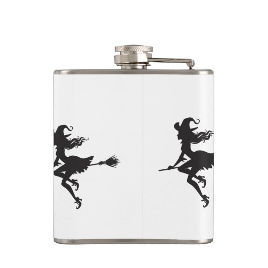 Witch Riding Broom Halloween Thunder_Cove Heupfles (Achterkant)
