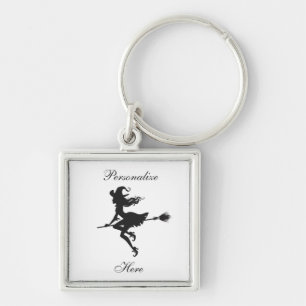 Witch Riding Broom Halloween Thunder_Cove Sleutelhanger