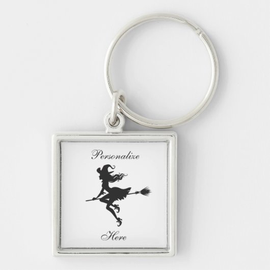 Witch Riding Broom Halloween Thunder_Cove Sleutelhanger (Voorkant)