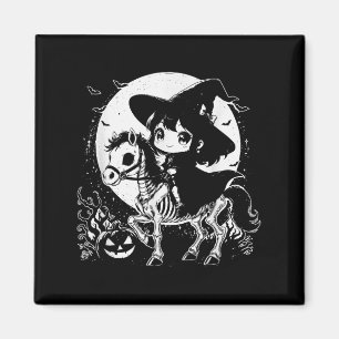 Witch Riding Horse Skeleton Schattige Spooky Hallo Magneet