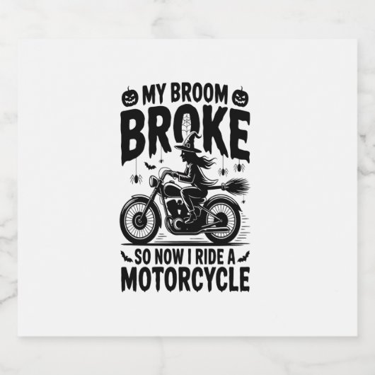 Witch Riding Motorcycle Halloween Sparkling Wijnetiket (Enkel label)