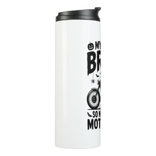 Witch Riding Motorcycle Halloween Thermosbeker (Gedraaid links)