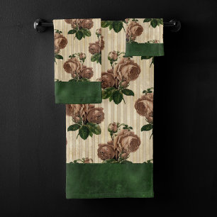 Witch Roos Floral crèmeroze en groen Bad Handdoek