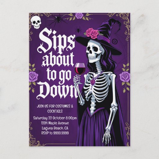 Witch Skeleton Halloween Feestdagenkaart (Voorkant)