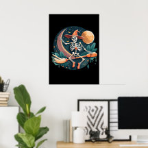 Witch Skeleton Halloween Poster Décor