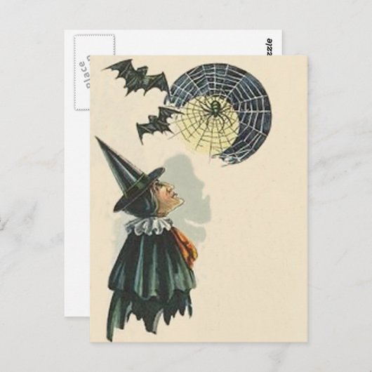 Witch Spider Bat Spiderweb Cobweb Full Moon Briefkaart (Voorkant / Achterkant)