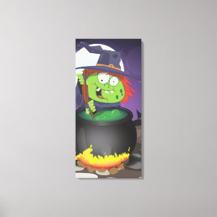 Witch Stirring een Cauldron. Canvas Afdruk