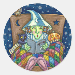 WITCH TELLING SPOOKY BEDTIME STORIES, HALLOWEEN RONDE STICKER