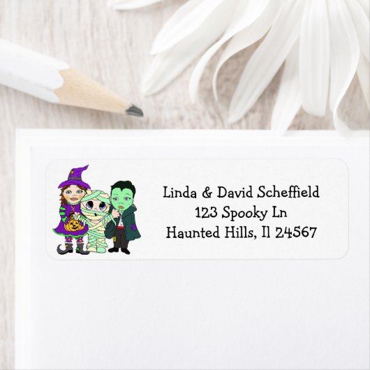 Witch, Vampire en Mummy Halloween Etiket (Insitu)