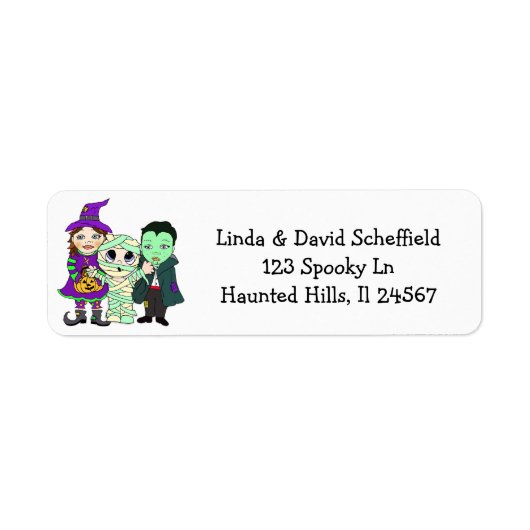 Witch, Vampire en Mummy Halloween Etiket (Voorkant)