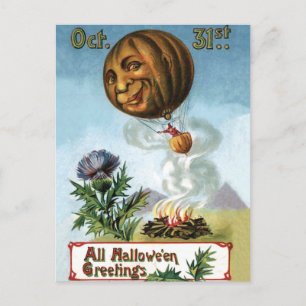 Witch vliegt in Hot Air Ballon Pumpkin Briefkaart