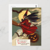 Witch vliegt op haar bezemkamer in Halloween night Briefkaart (Voorkant / Achterkant)