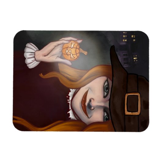 Witch w/Jack O'Lantern Magnet Magneet (Horizontaal)