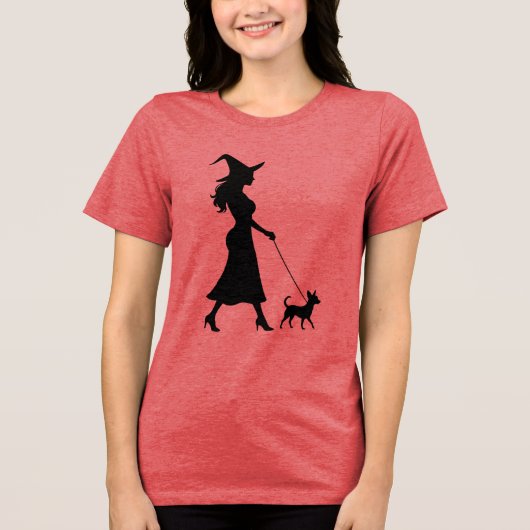 Witch Walking Chihuahua Tri-Blend Shirt (Voorkant)