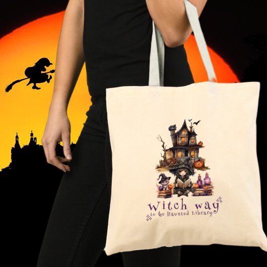 Witch Way naar de bibliotheek Tote Bag
