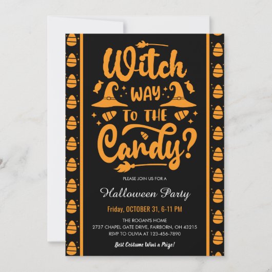 Witch Way naar het Snoep Halloween Party Kaart (Voorkant)