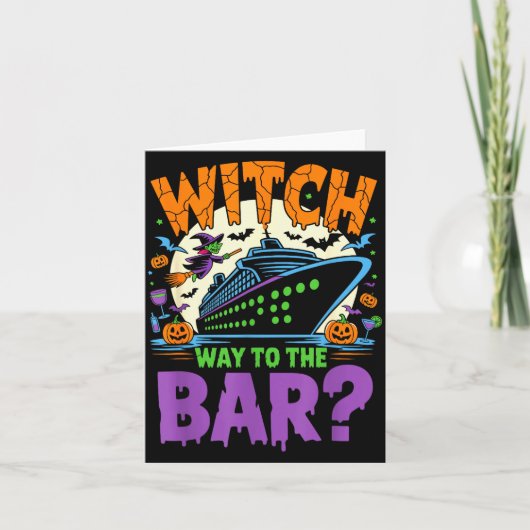 Witch Way To The Bar Funny Halloween Cruise Kaart (Voorkant)