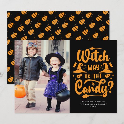 Witch Way To The Candy Happy Halloween Carte photo (Devant / Derrière)