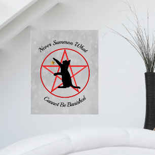 Witch Wiccan Symbolen Zwarte Kat Pentagram Grijs Poster