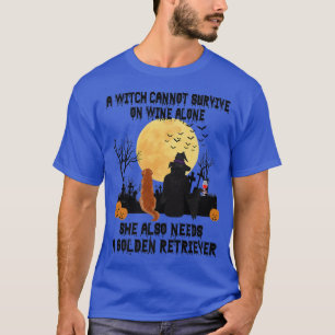 Witch Wine en Golden Retriever Dog Funny Hhalwee T-shirt