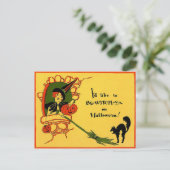 Witch Zwart Kat Pompoen  Halloween Briefkaart (Staand voorkant)