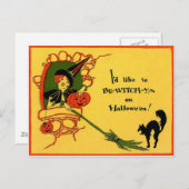Witch Zwart Kat Pompoen  Halloween Briefkaart (Voorkant / Achterkant)