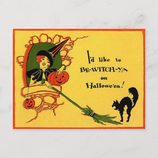 Witch Zwart Kat Pompoen  Halloween Briefkaart (Voorkant)