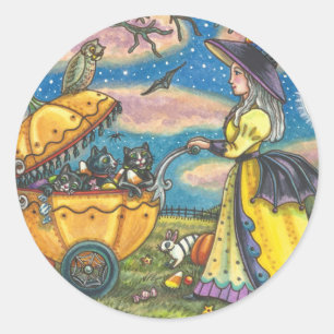 WITCH, ZWARTE CAT BABY BUGGY STICKERS BLAUW