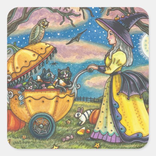 WITCH, ZWARTE CAT BABY BUGGY STICKERS SHEET Square (Voorkant)