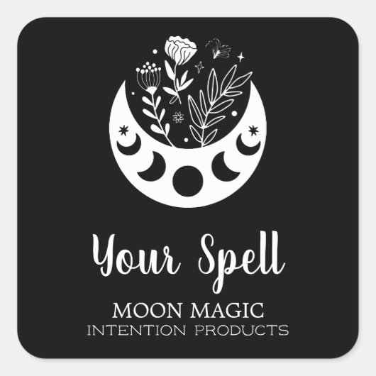 Witchcraft Moon Flowers Black Jar Stickers (Voorkant)