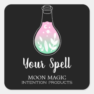 Witchcraft Potion Bottle Black and Neon Vierkante Sticker
