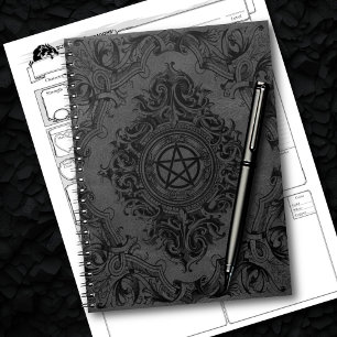 Witchery Flourish Donkere grijze Fantasy Pentacl Notitieboek