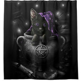 Witches Black Kitten Douchegordijn