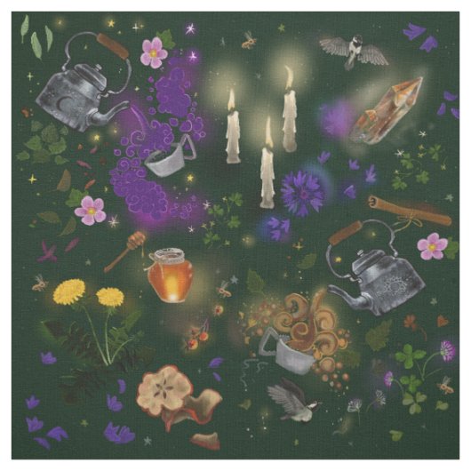 Witches Brew Tea en Cottcore Pattern Stof (Swatch)