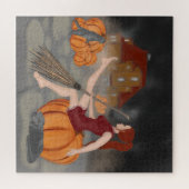 Witches en katten op de Halloween Legpuzzel (Horizontaal)