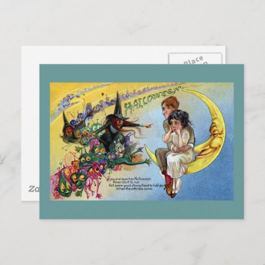 Witches, Goblins en Man in de Moon Halloween Briefkaart (Voorkant / Achterkant)